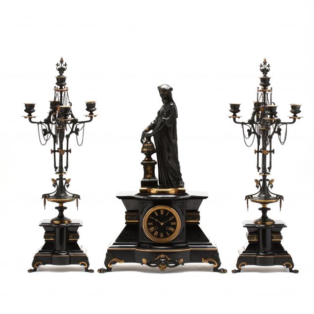 french-three-piece-figural-clock-garniture-set