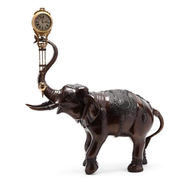 japanese-meiko-patinated-bronze-elephant-swinging-clock