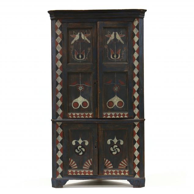 a-paint-decorated-yellow-pine-corner-cupboard