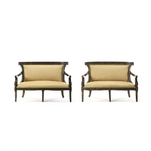 pair-of-neoclassical-style-carved-and-painted-settees