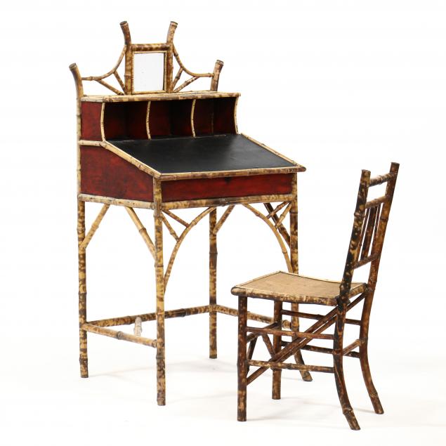 antique-burnt-bamboo-writing-desk-and-chair