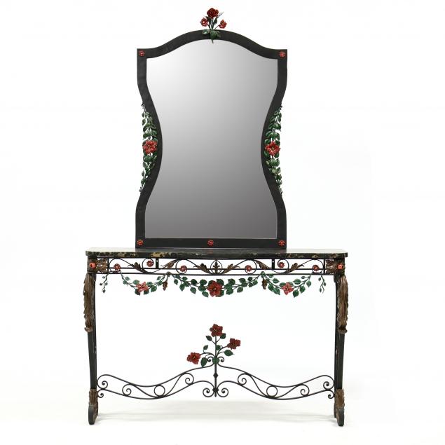 spanish-style-iron-and-marble-console-table-with-mirror