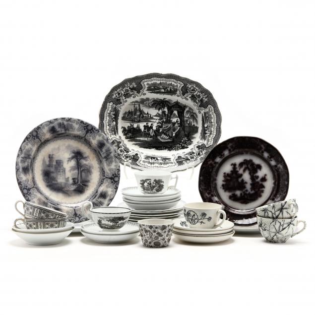 34-pieces-of-antique-black-transferware-porcelain