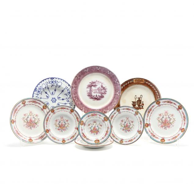 assorted-group-of-polychrome-transferware-plates