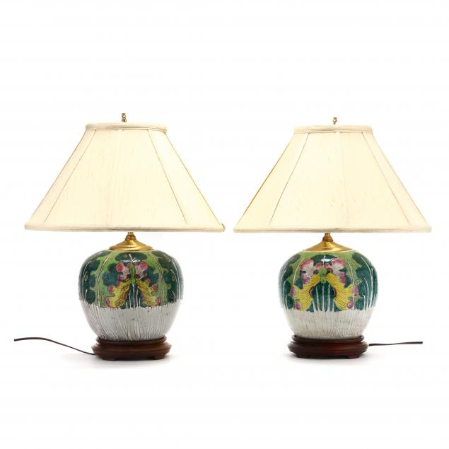a-pair-of-chinese-export-cabbage-leaf-porcelain-table-lamps