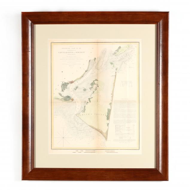 antique-framed-map-of-the-cape-fear-river-and-new-inlet-nc