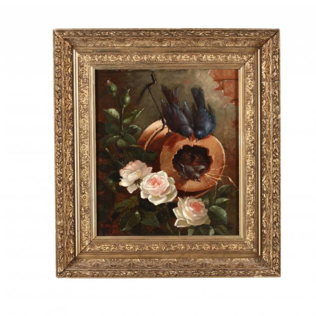 f-alford-american-19th-century-still-life-with-flower-pot-and-birds