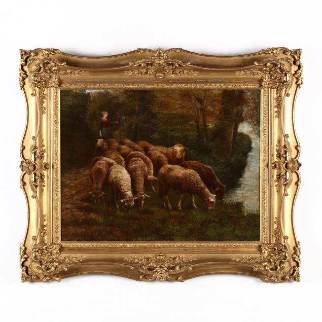 maurice-rousseau-france-19th-century-a-shepherdess-and-flock