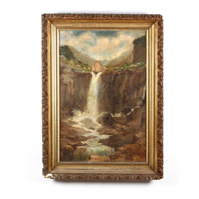 a-clement-19th-20th-century-waterfall-with-boulder