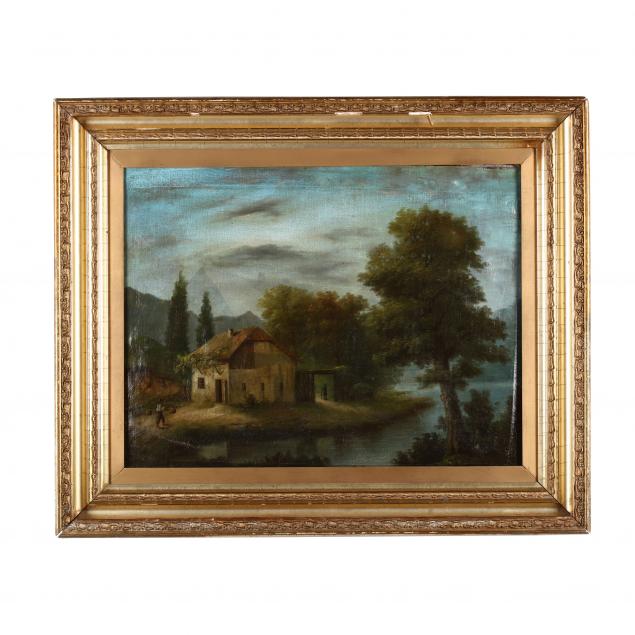 an-antique-english-school-painting-of-a-cottage-with-figures