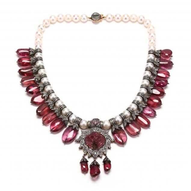 gold-silver-diamond-and-gemstone-fringe-necklace