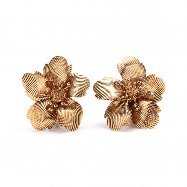 vintage-14kt-gold-flower-earrings-cartier