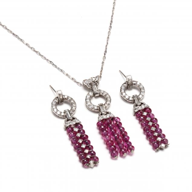 platinum-ruby-and-diamond-pendant-and-earrings