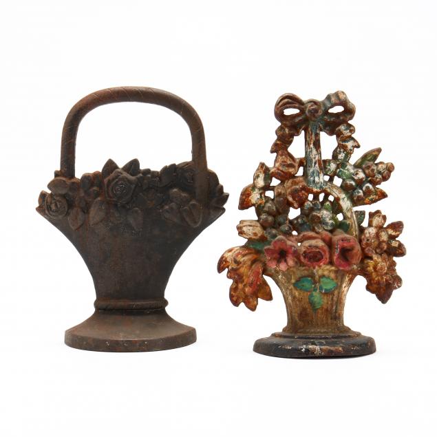 two-cast-iron-flower-basket-doorstops