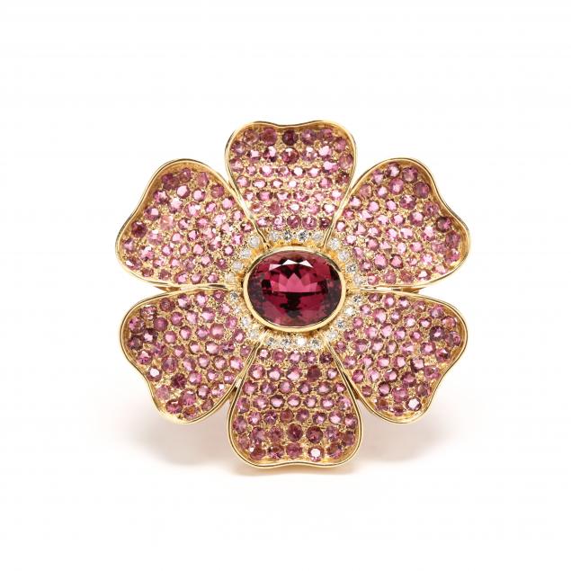 18kt-gold-pink-tourmaline-pink-sapphire-and-diamond-brooch-pendant