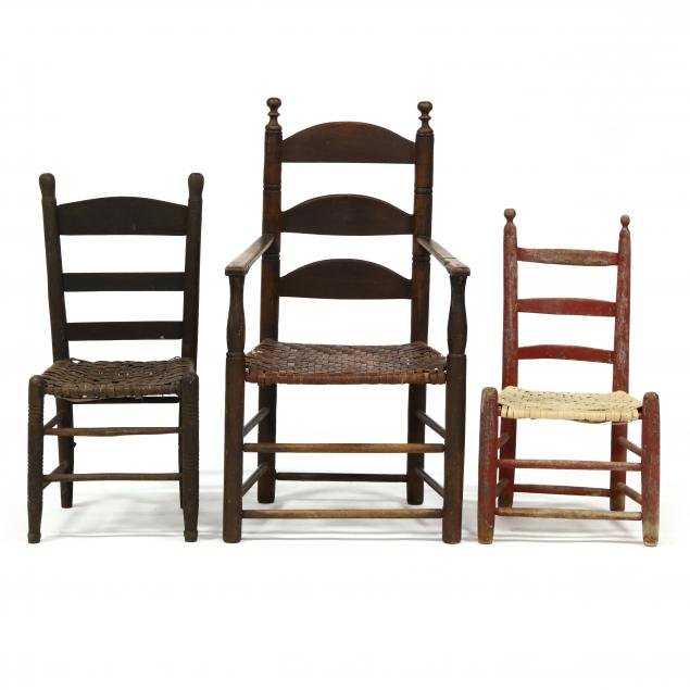 three-antique-american-ladderback-chairs