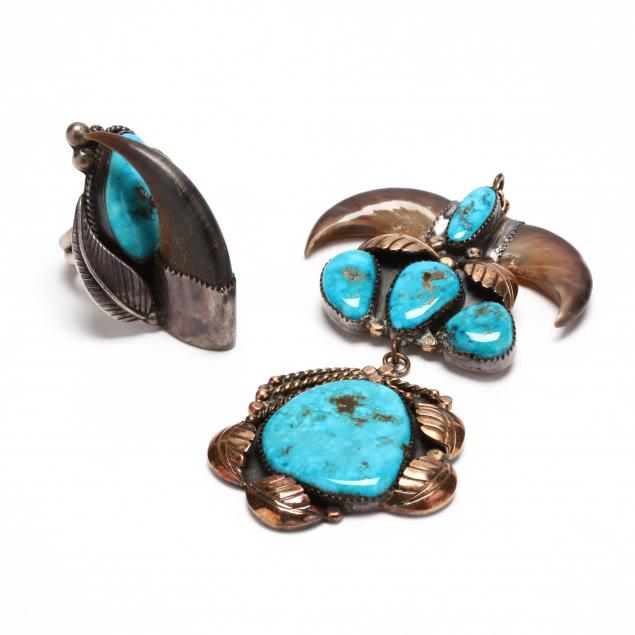 southwestern-silver-turquoise-claw-demi-parure