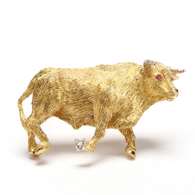 18kt-gold-and-gem-set-bull-motif-brooch