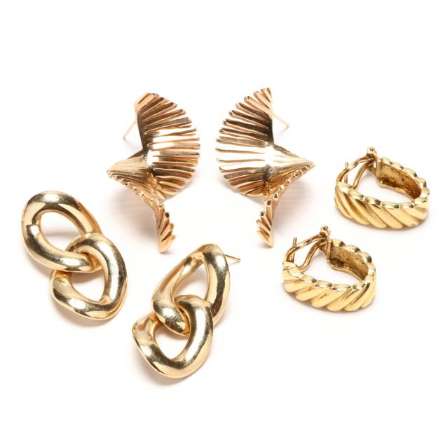 three-pairs-gold-earrings