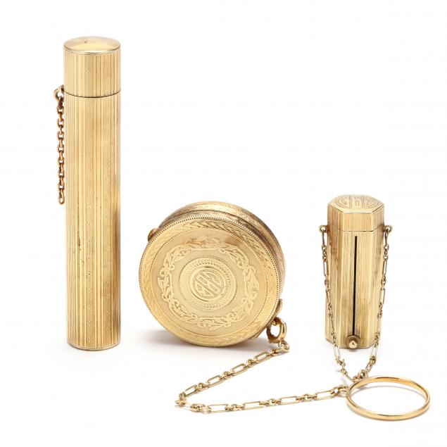 Antique 14KT Gold Compact and Lipstick Holder Set and a 14KT Scent Bottle  (Lot 2131 - Estate Jewelry & FashionNov 21, 2018, 6:00pm)