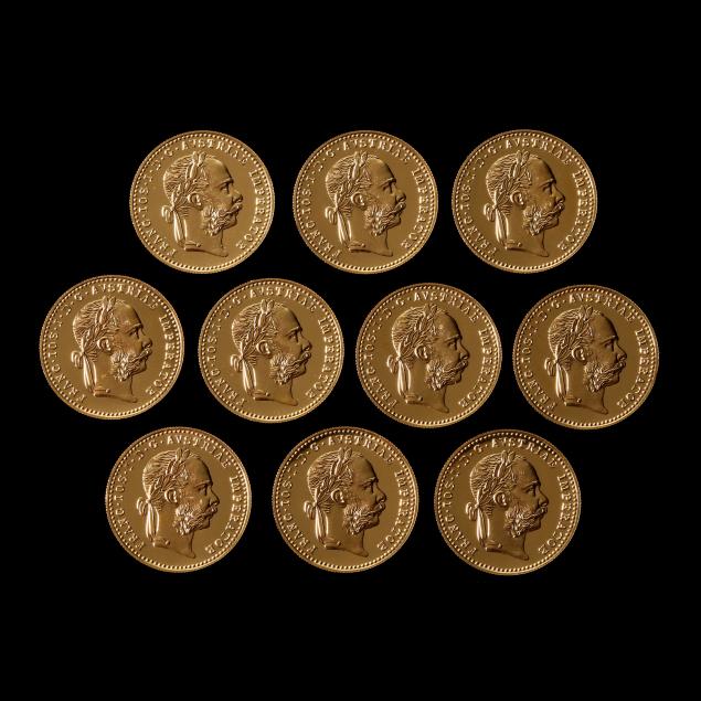 austria-lot-of-ten-gold-trade-ducats-1915-proof-restrikes