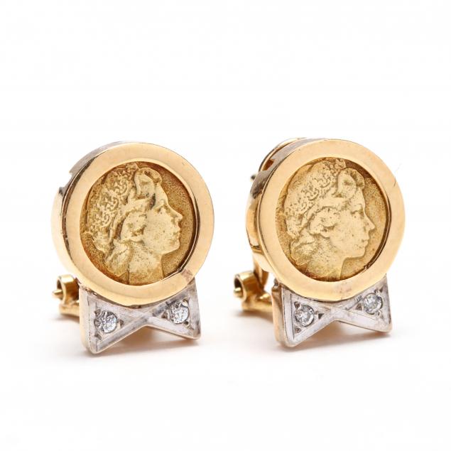 bicolor-18kt-gold-and-diamond-coin-motif-earrings