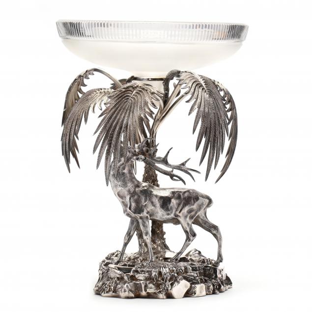 an-antique-silverplate-centerpiece-of-stag-and-palm-tree