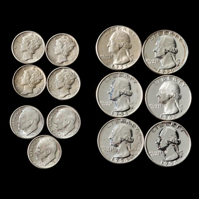 thirteen-high-grade-mid-century-silver-coins