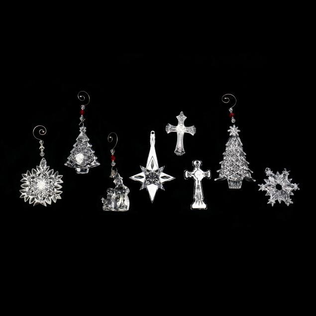 a-collection-of-eight-waterford-crystal-christmas-ornaments
