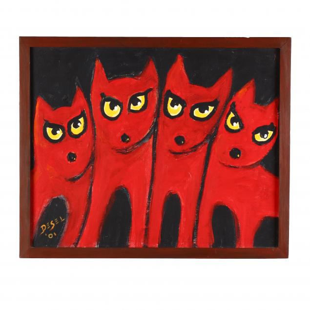 folk-art-painting-walt-desel-key-west-artist-1920-2006-devil-dogs-i-key-west-i