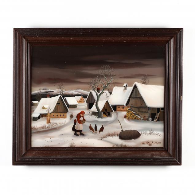 joze-peternelj-mausar-slovenia-1927-2013-winter-village-scene