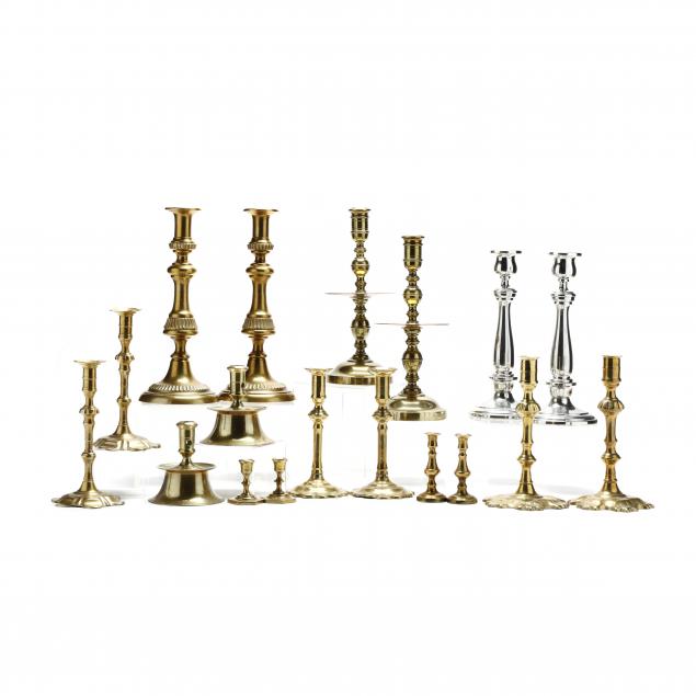 nine-pair-of-antique-and-vintage-candlesticks