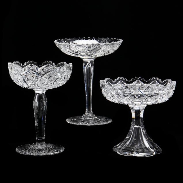 three-american-brilliant-period-cut-glass-pedestal-compotes