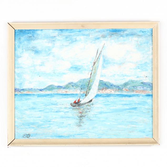 a-vintage-painting-of-a-sailboat-under-blue-skies