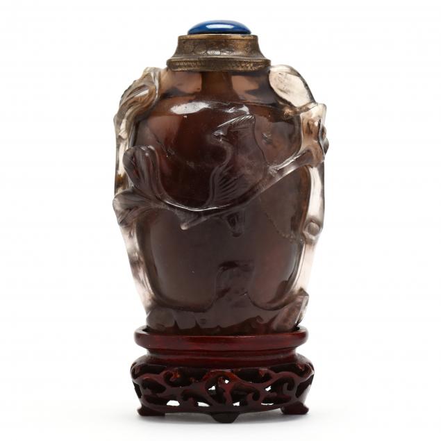 carved-smoky-quartz-lidded-snuff-bottle