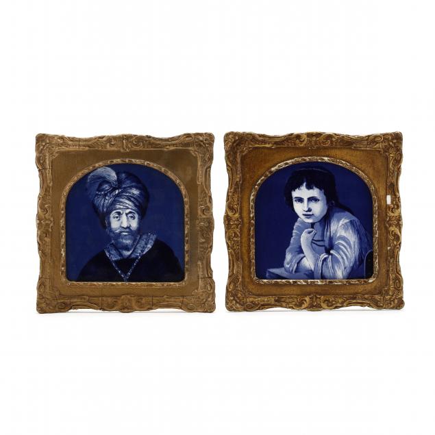 pair-of-framed-delft-portrait-tiles