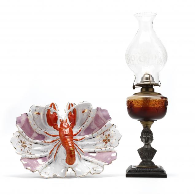 antique-lobster-dish-and-oil-lamp