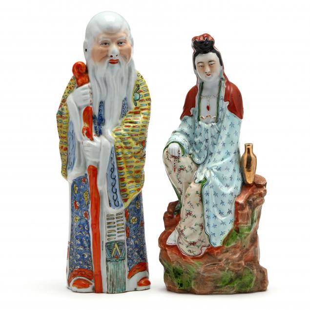 two-famille-rose-porcelain-sculptures-of-guanyin-and-shoulao