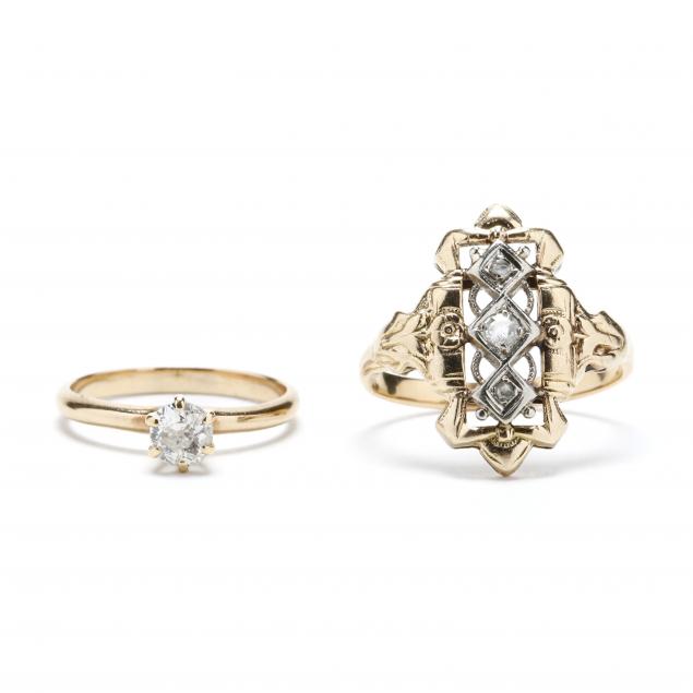 two-vintage-gold-and-diamond-rings