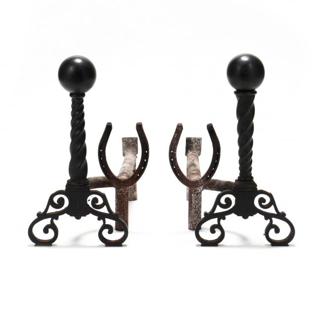 bradley-hubbard-pair-of-wrought-iron-western-style-andirons