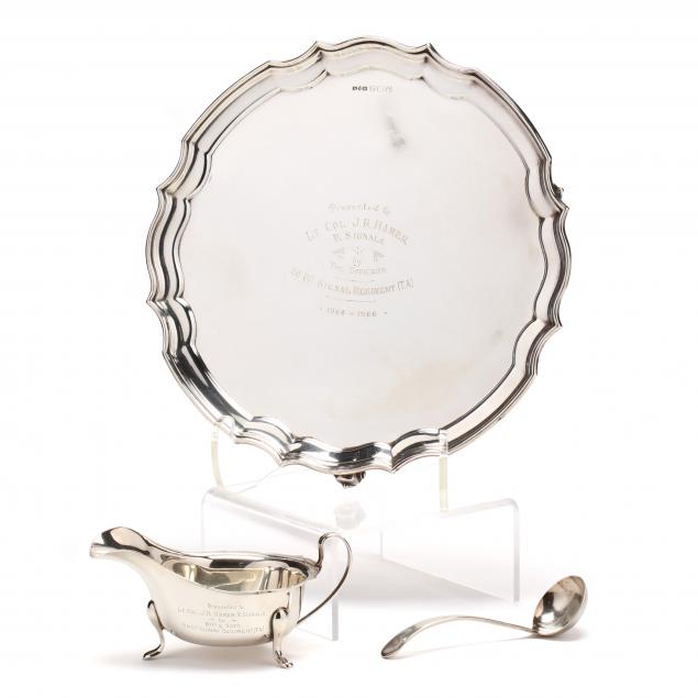 an-elizabeth-ii-silver-presentation-salver-sauceboat-ladle