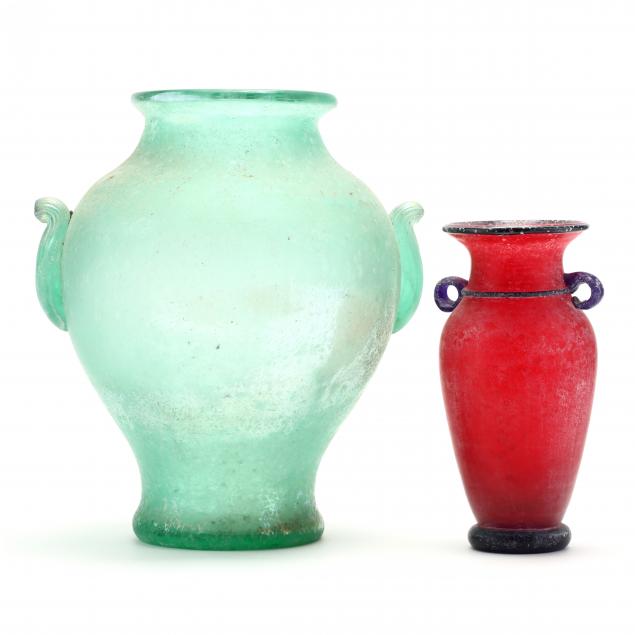 two-roman-style-art-glass-vases