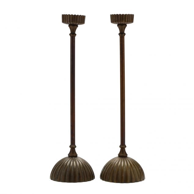 silvestri-pair-of-modernist-brass-pricket-sticks