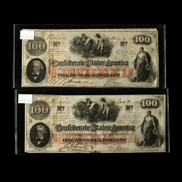 two-confederate-t-41-100-notes-with-1862-dates
