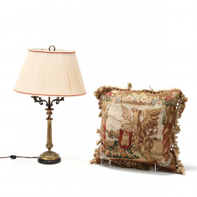 french-table-lamp-and-tapestry-pillow