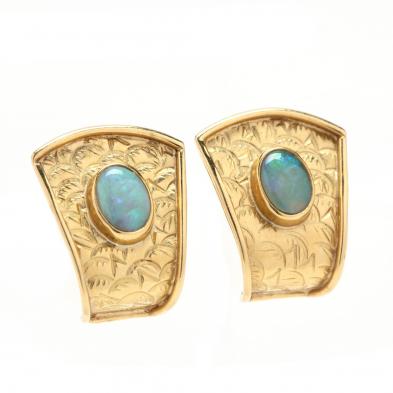 18kt-gold-opal-earrings-signed