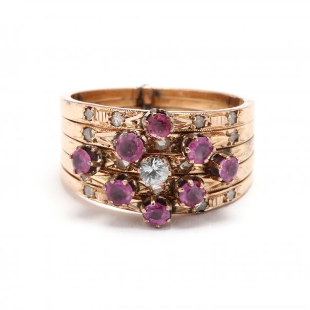 14kt-gold-diamond-and-gemstone-harem-ring