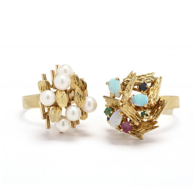 two-14kt-gold-and-gemstone-rings