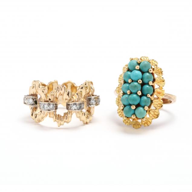 two-14kt-gold-and-gemstone-rings