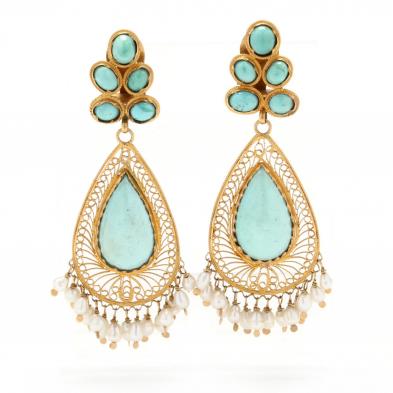 gold-turquoise-and-pearl-chandelier-earrings